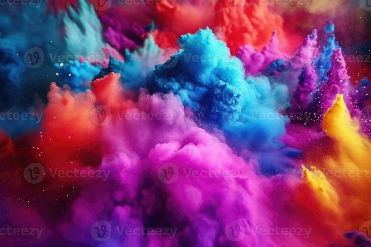 A colorful powder explosion in a black background Generative AI photo