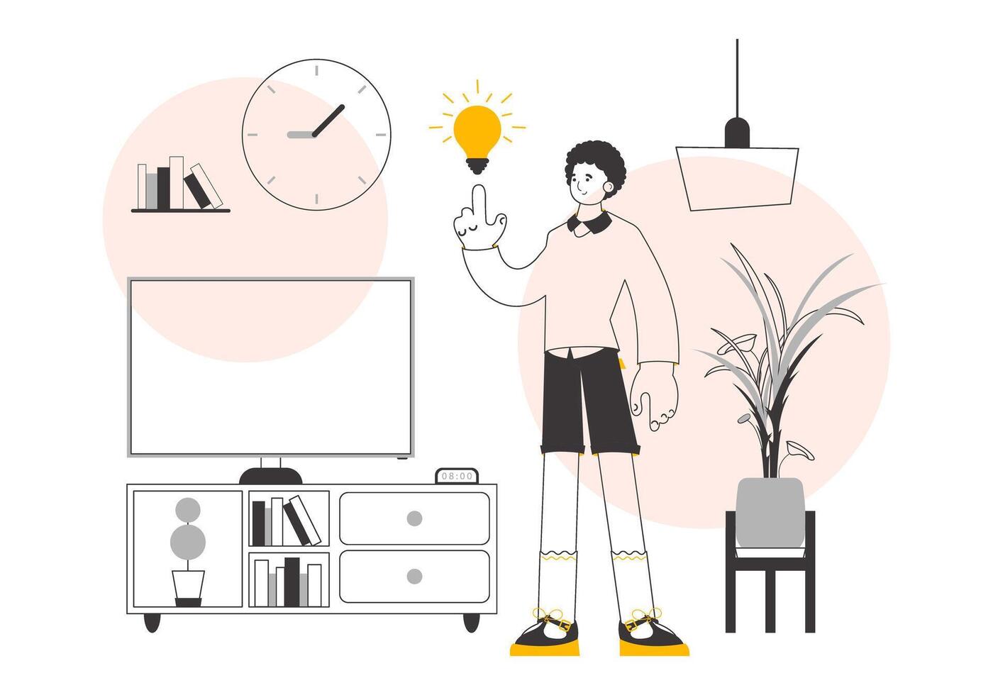 Man and light bulb. Idea concept. Vector illustration. Linear trendy style.
