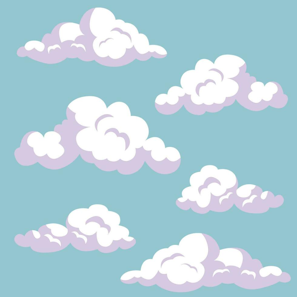 Set of cartoon clouds isolated on blue background vector