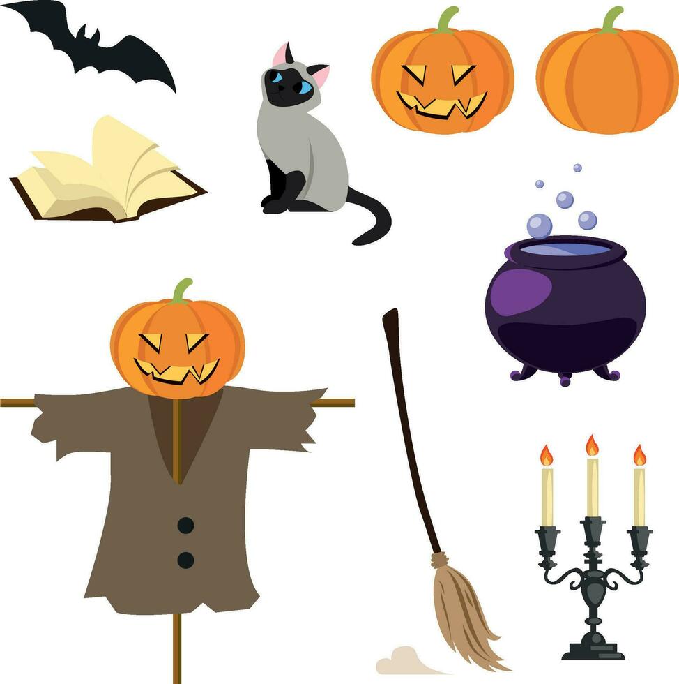 Halloween attributes set isolated on white vector