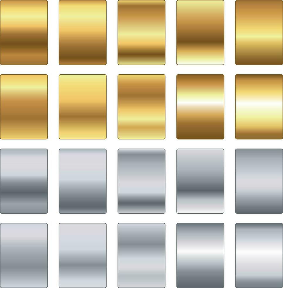 Golden and silver different bright gradients isolated on white background vector