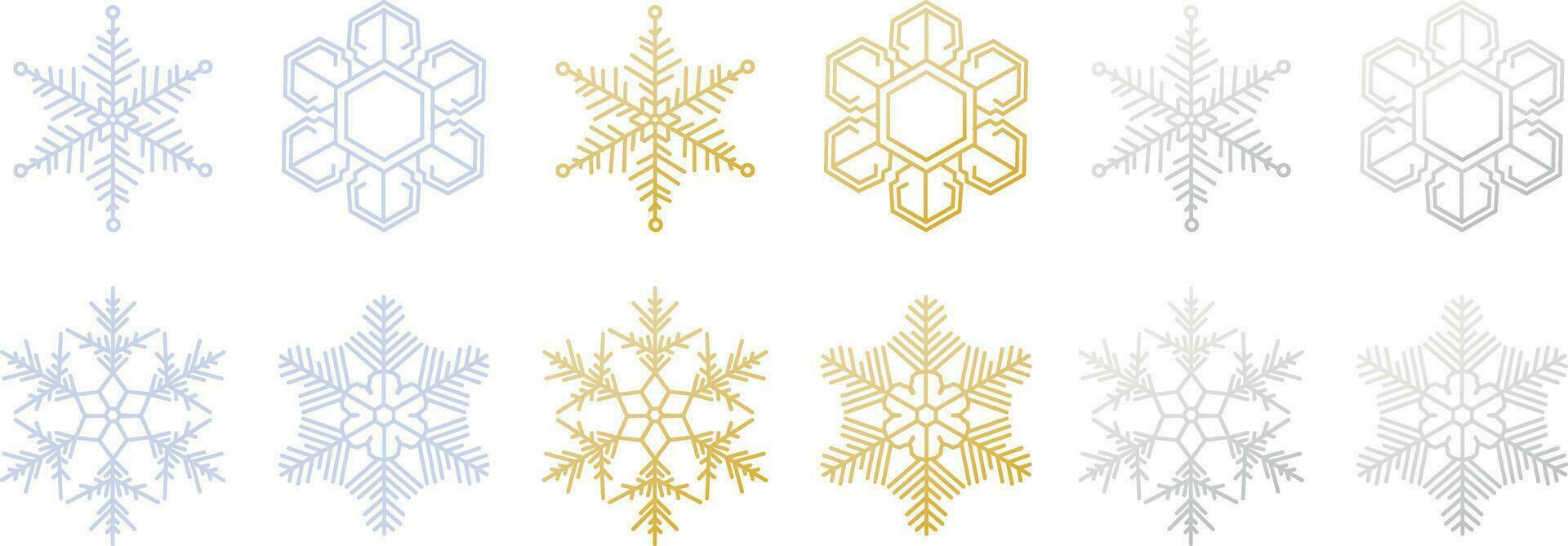 Set of Christmas snowflakes in different colors isolated on white background vector