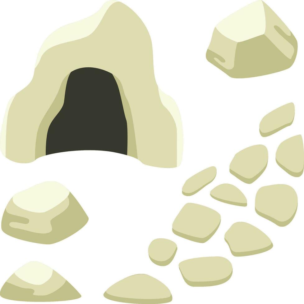 Cave and stones isolated on white background vector