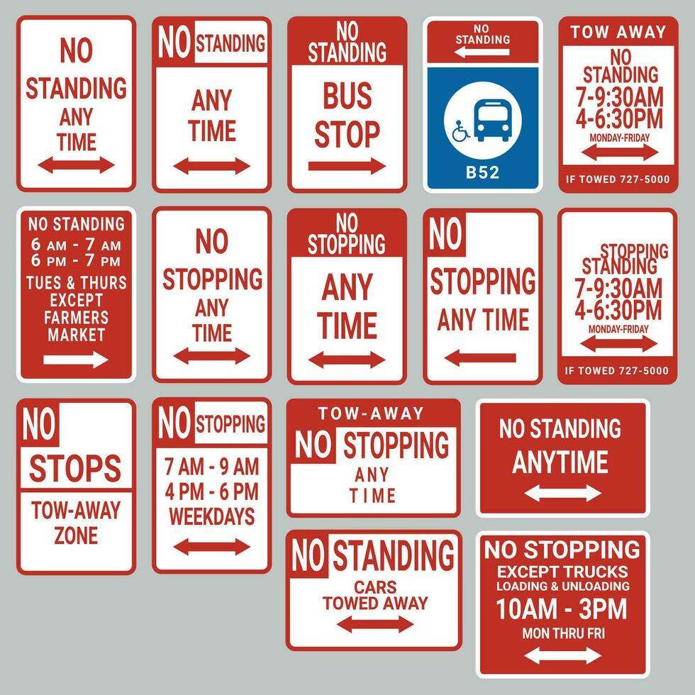 Set of road signs R7 part 2 isolated on gray background vector