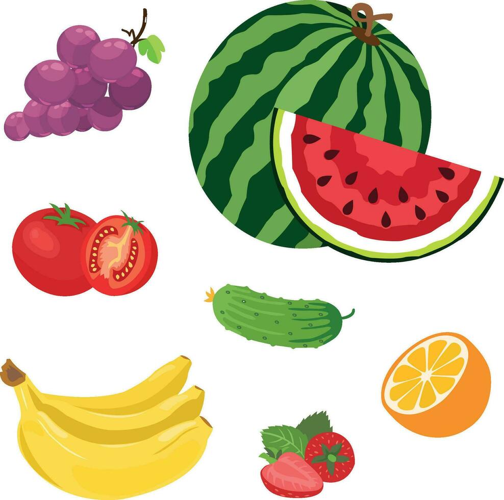 Fruits and vegetables isolated on white background vector