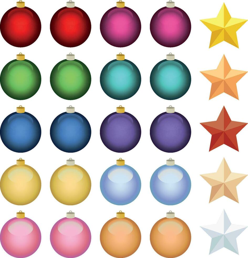 conjunto de diferente Navidad pelotas y estrellas aislado en blanco antecedentes vector