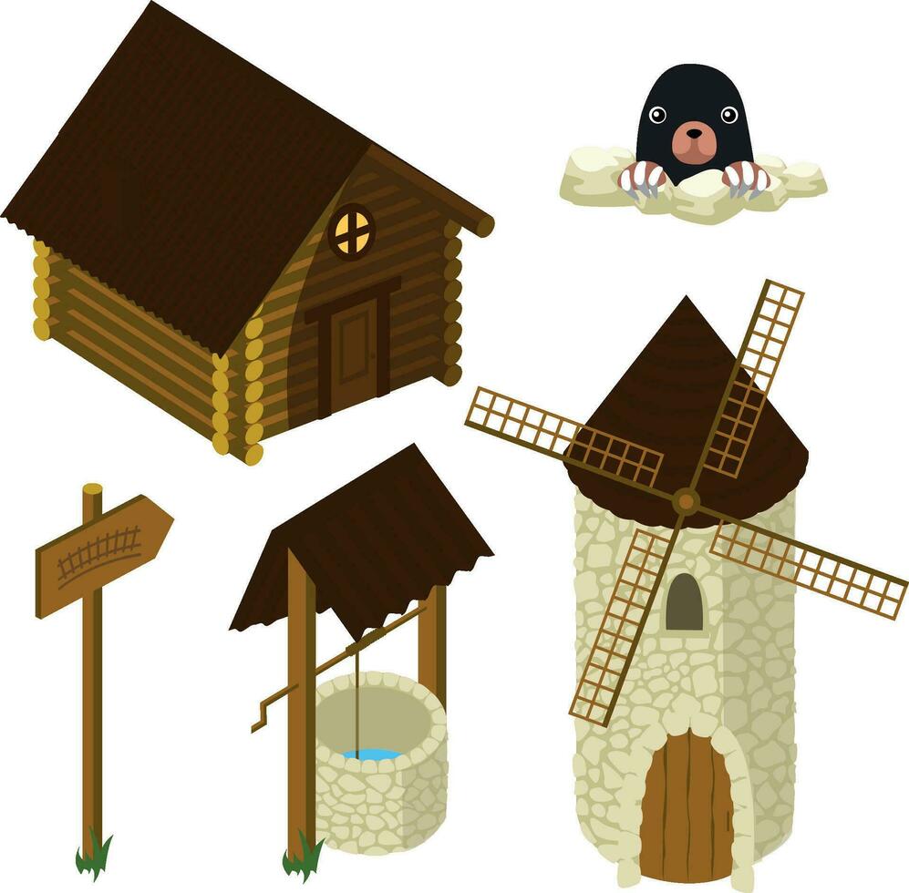 Attributes of village life vector