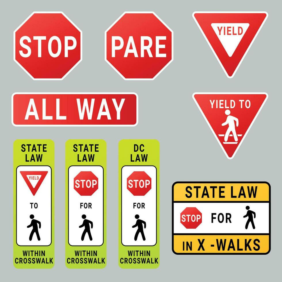 Set of road signs R1 isolated on gray background vector