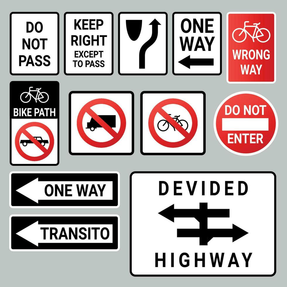 Set of road signs R4 R5 R6 isolated on gray background vector