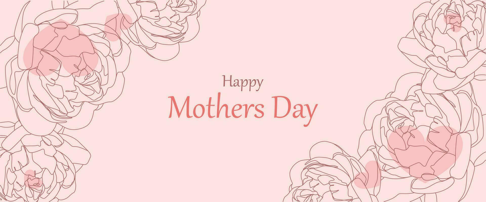 Mother's day greeting card for woman with line art peonies and hearts on pink background vector