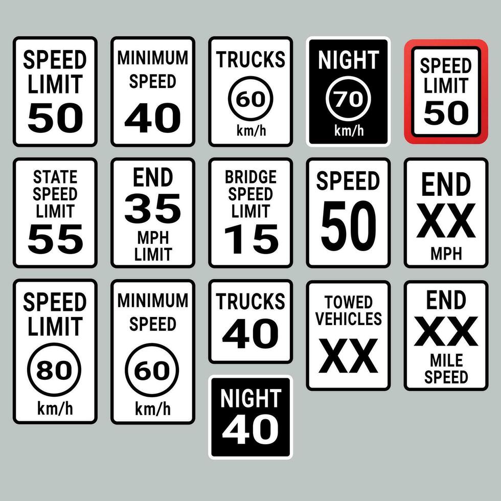 conjunto de la carretera señales r2 aislado en gris antecedentes vector