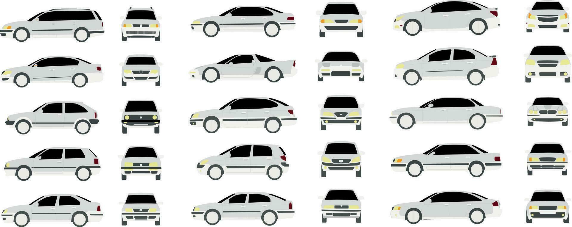 conjunto de diferente frente y lado carros en realista diseño aislado en blanco antecedentes vector