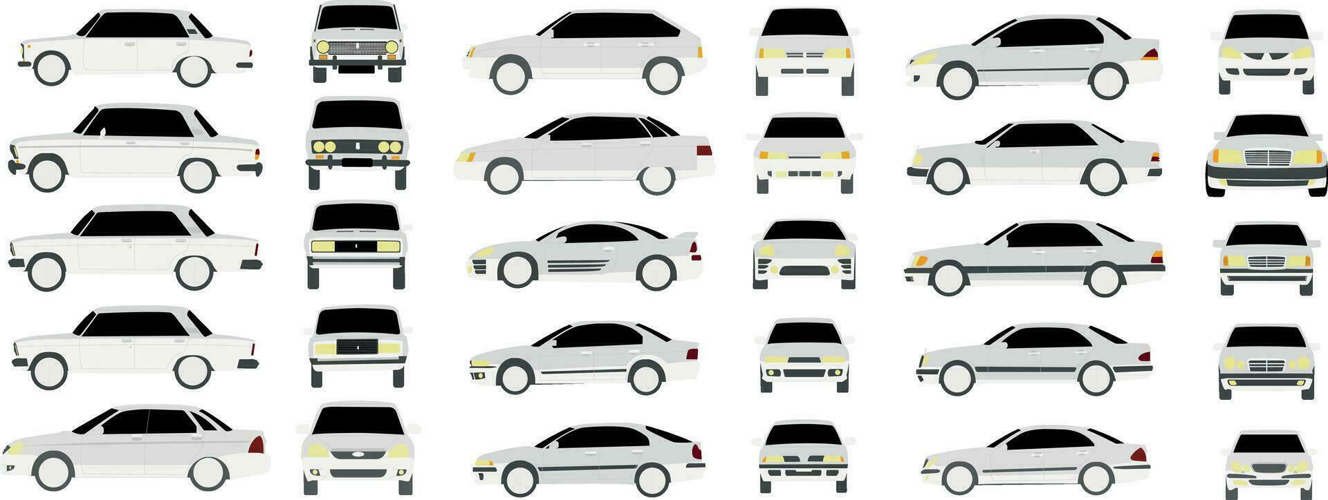 conjunto de diferente frente y lado carros en realista diseño aislado en blanco antecedentes vector