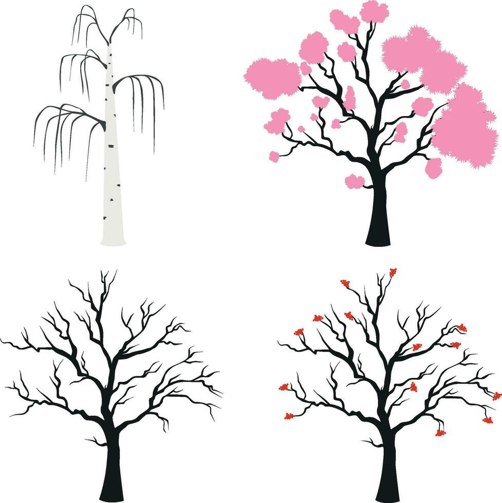 dibujos animados floración arboles aislado en blanco vector