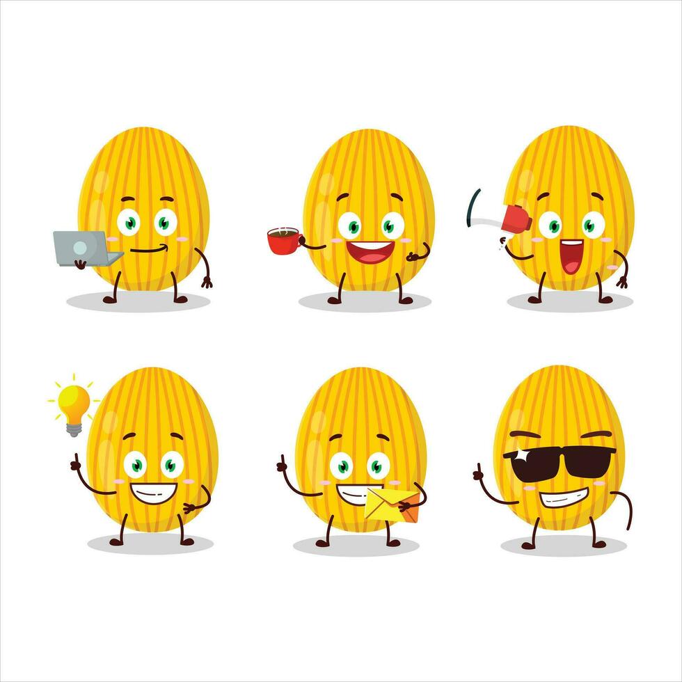 Amber easter egg cartoon character with various types of business emoticons vector