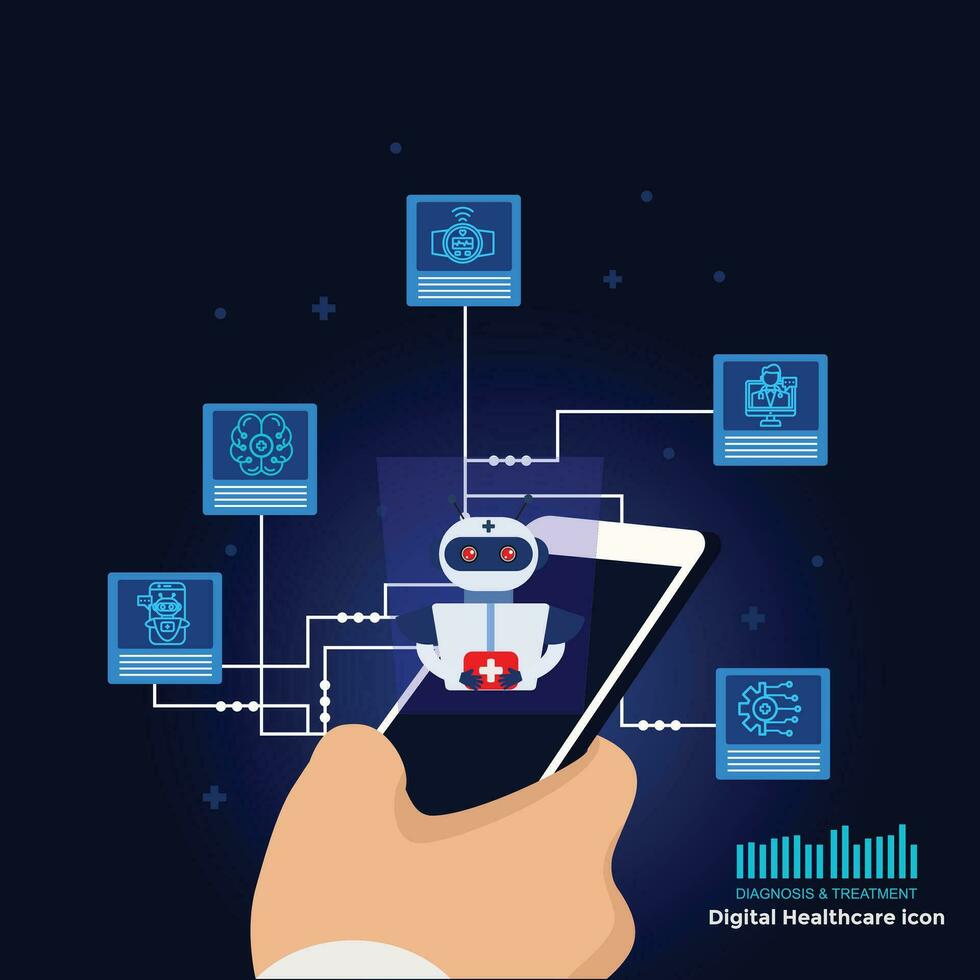 Futuristic medical technology. Medical icons concept of Digital Healthcare vector