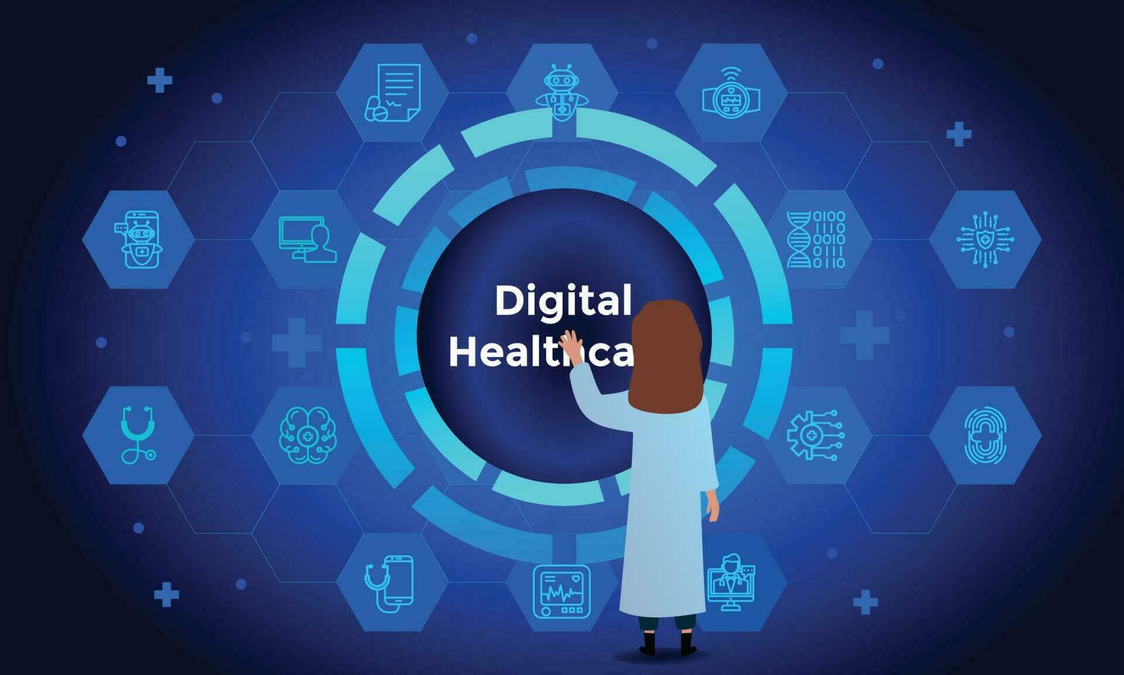 futurista médico tecnología. médico íconos concepto de digital cuidado de la salud vector