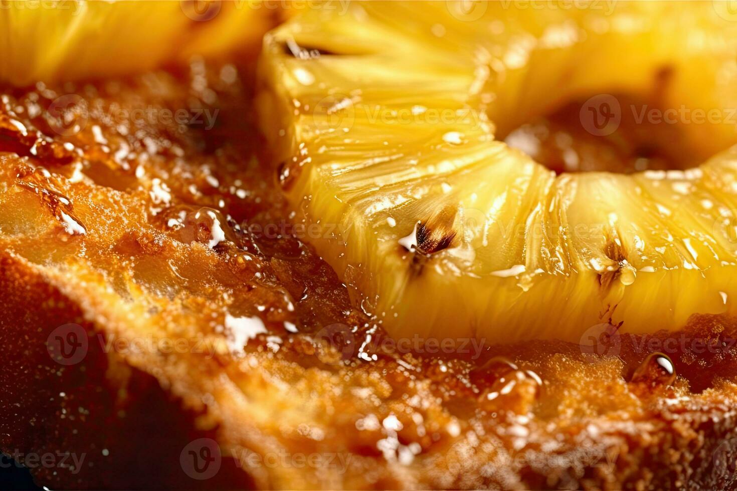 Pineapple toast, macro shot of a fresh breakfast with Dripping Honey, AI Generated photo