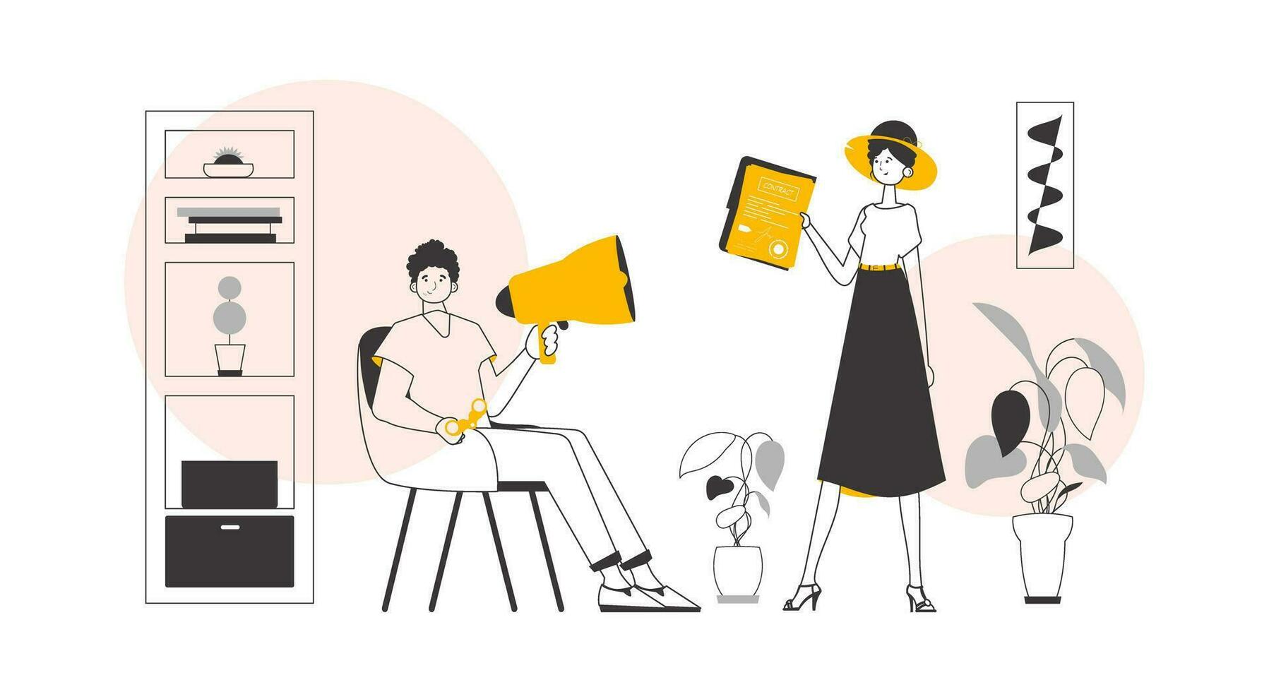 HR team. The concept of finding employees for work. Lineart trendy style. Vector illustration.