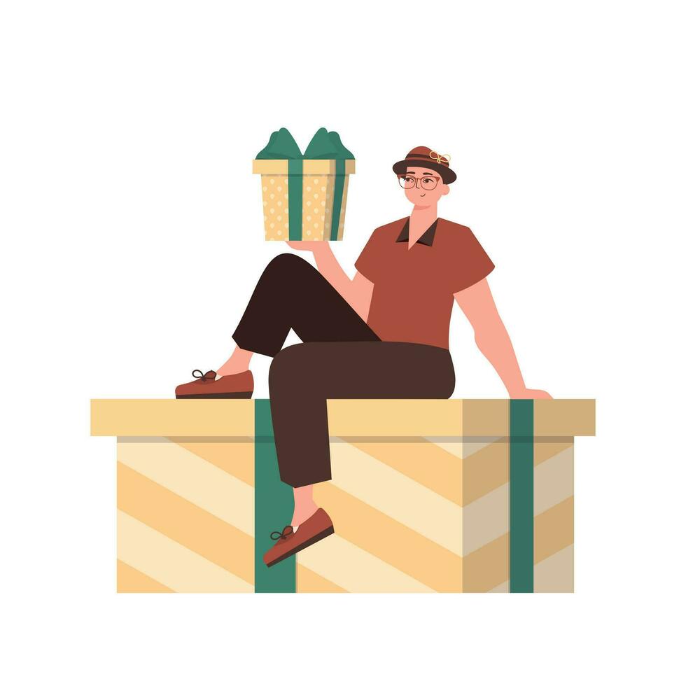 un hombre es sentado en un regalo. moderno estilo. vector. vector