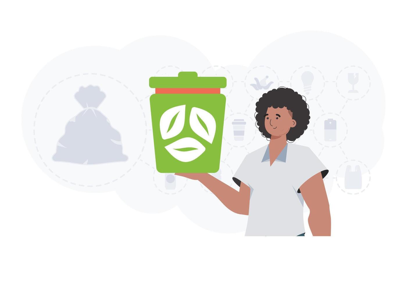 The concept of ecology and recycling. A man holds an urn in his hands. Trendy character style. Vetcor. vector