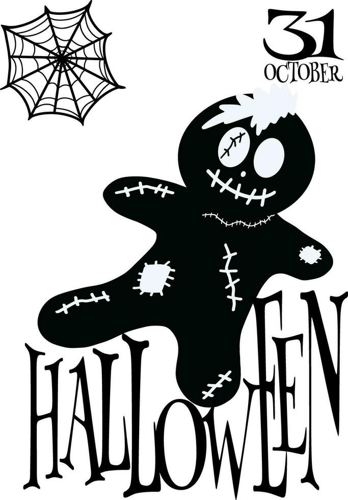 Halloween cartoon hand drawns black and white icon character. vector