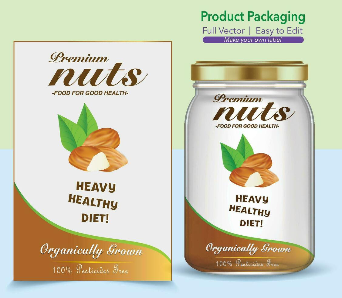 Nuts Label, Nuts packaging, Label Nut, Label and Packaging, organic food, Natural Food pack, Manufacture labeling, premium label, Bottle Pack, Bottle Mockup, Jar mockup vector