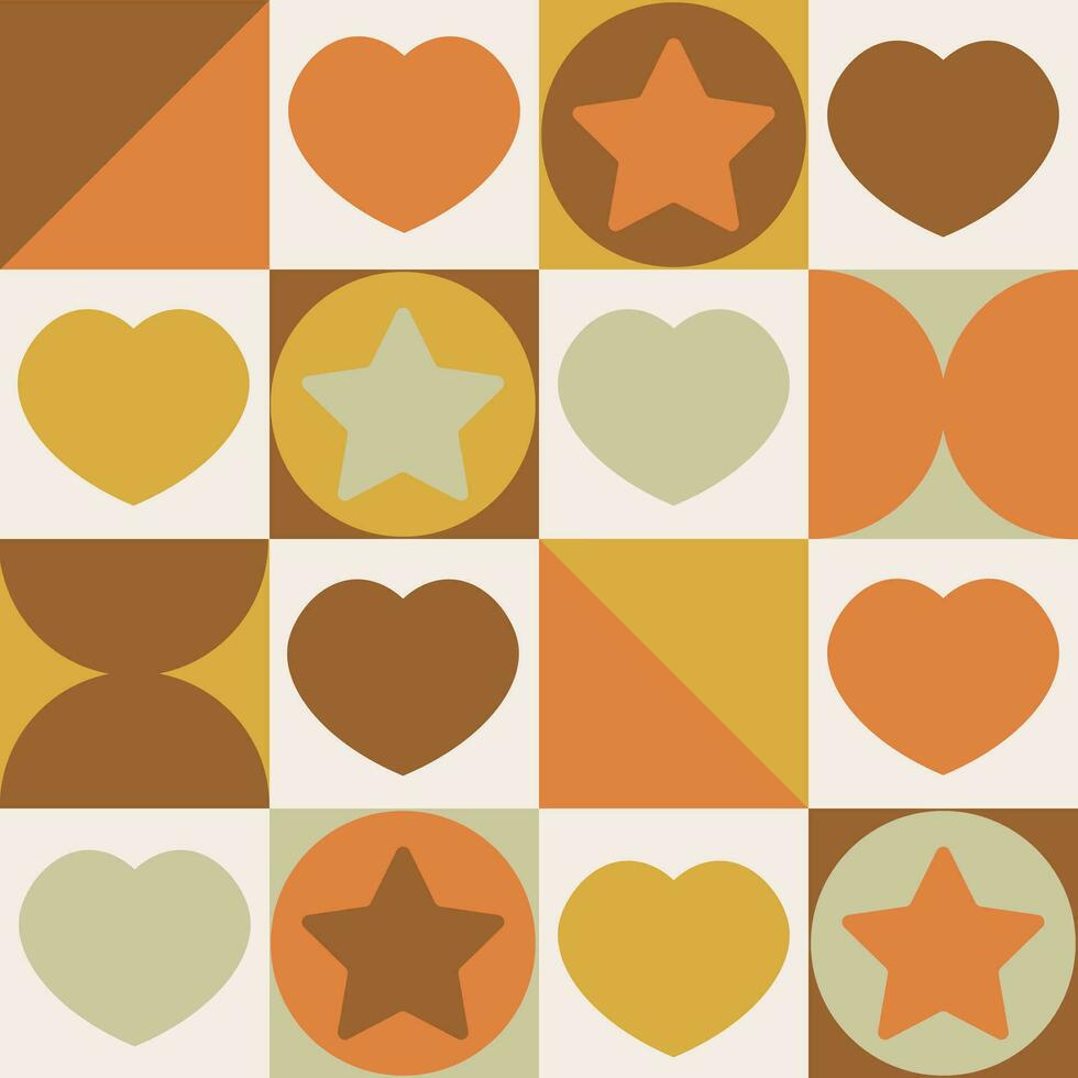 Checkered seamless pattern with hearts and stars vector
