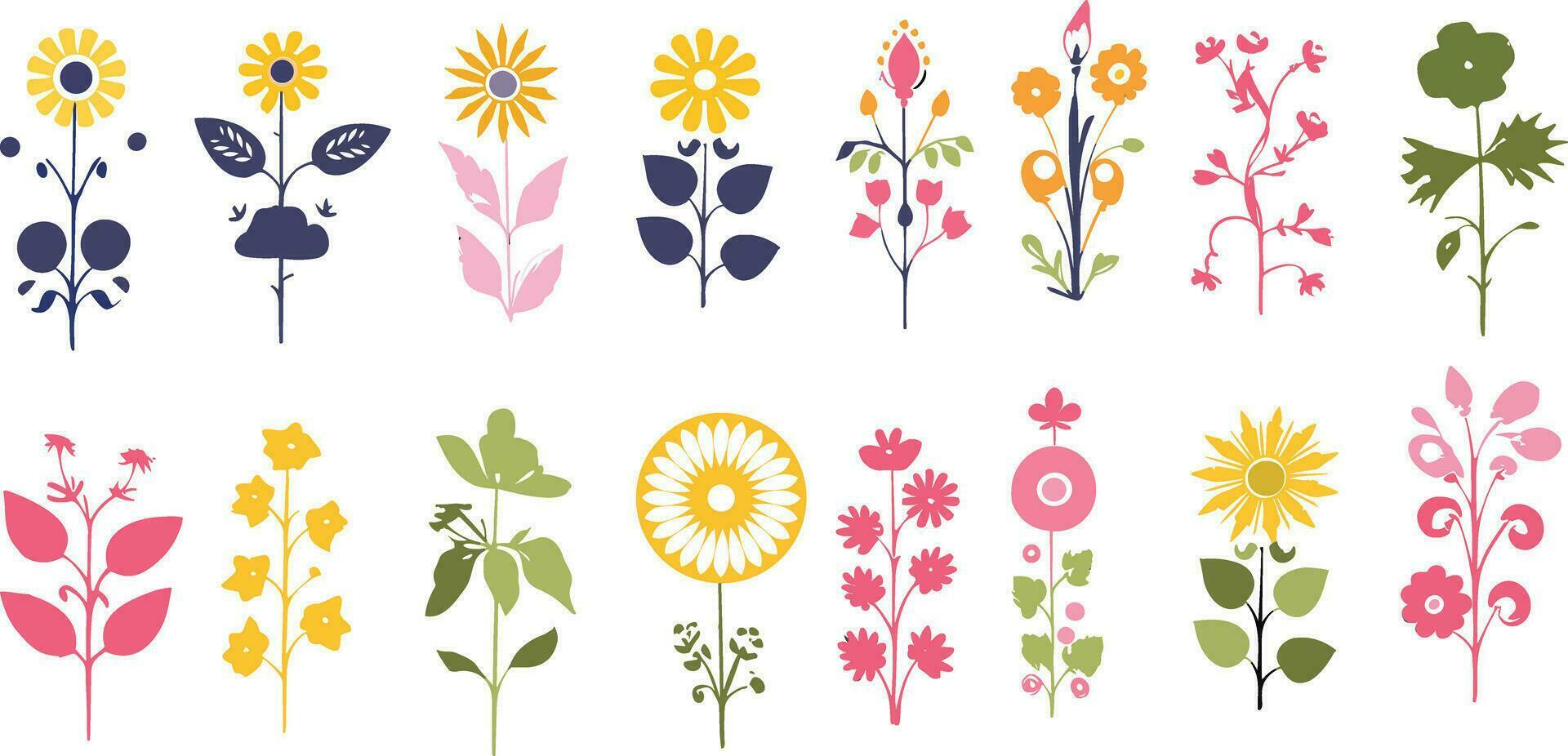 colorful vector flower set isolated on white background