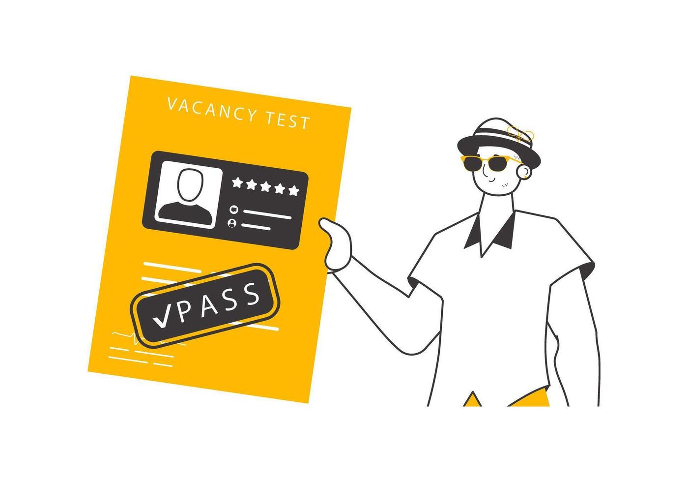 The man passed the job test. Minimalistic linear style. Isolated. Vector illustration.