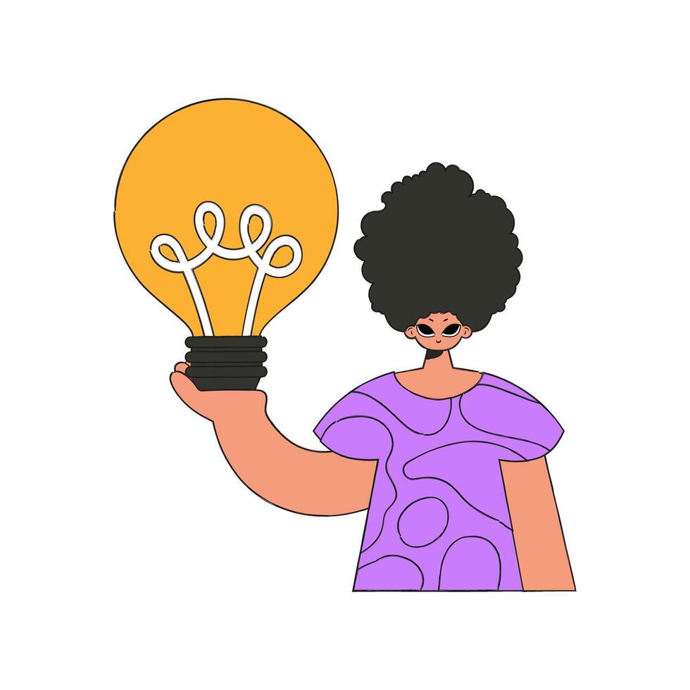 An elegant man holds a light bulb in his hands. Idea theme. vector