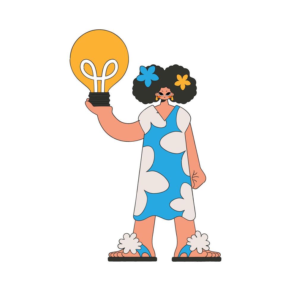 A beautiful girl is holding a light bulb. Idea theme. vector