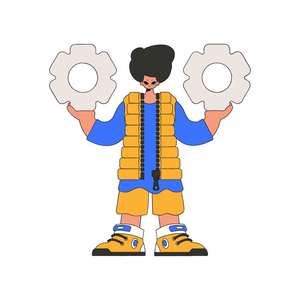 Refined man holding gears. Idea theme. vector