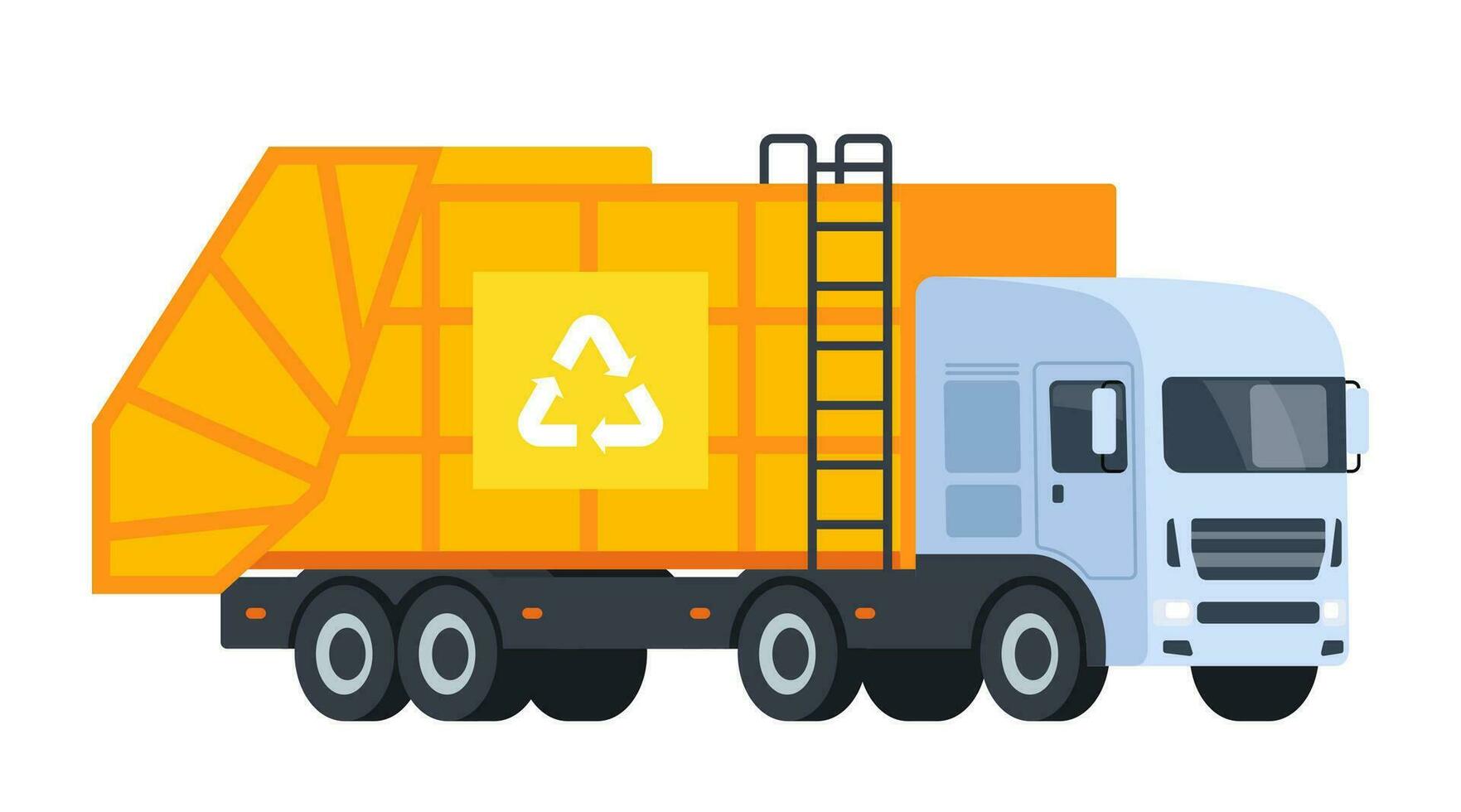 Urban garbage truck. Trash sorting, recycling. Vector illustration.