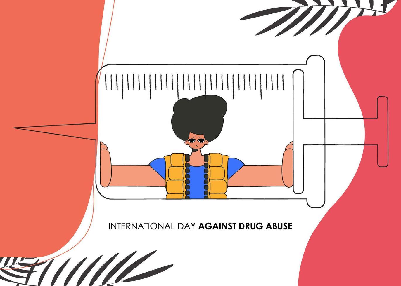 International Day Against Drugs poster. A man inside a syringe. vector