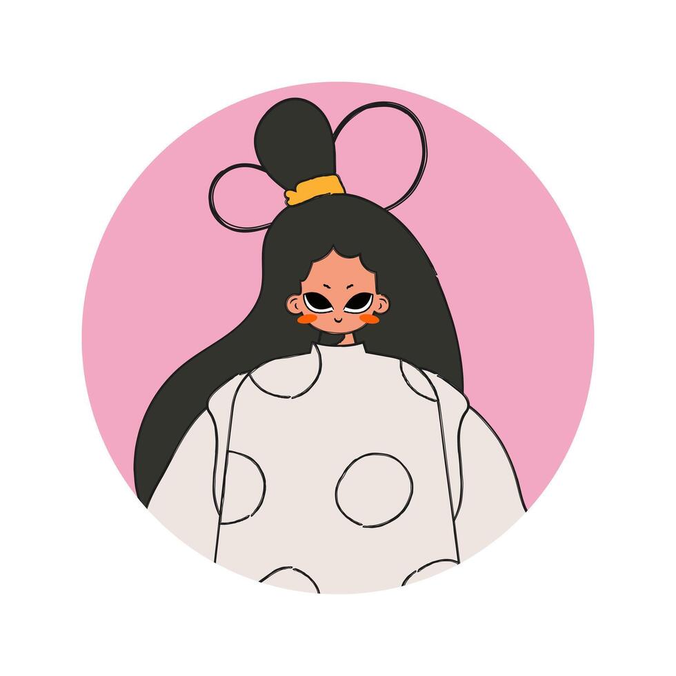 Round avatar of a girl in the style of the 90s. vector