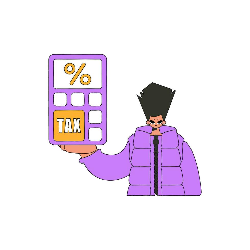 Gorgeous man with a percentage. The topic of paying taxes. vector