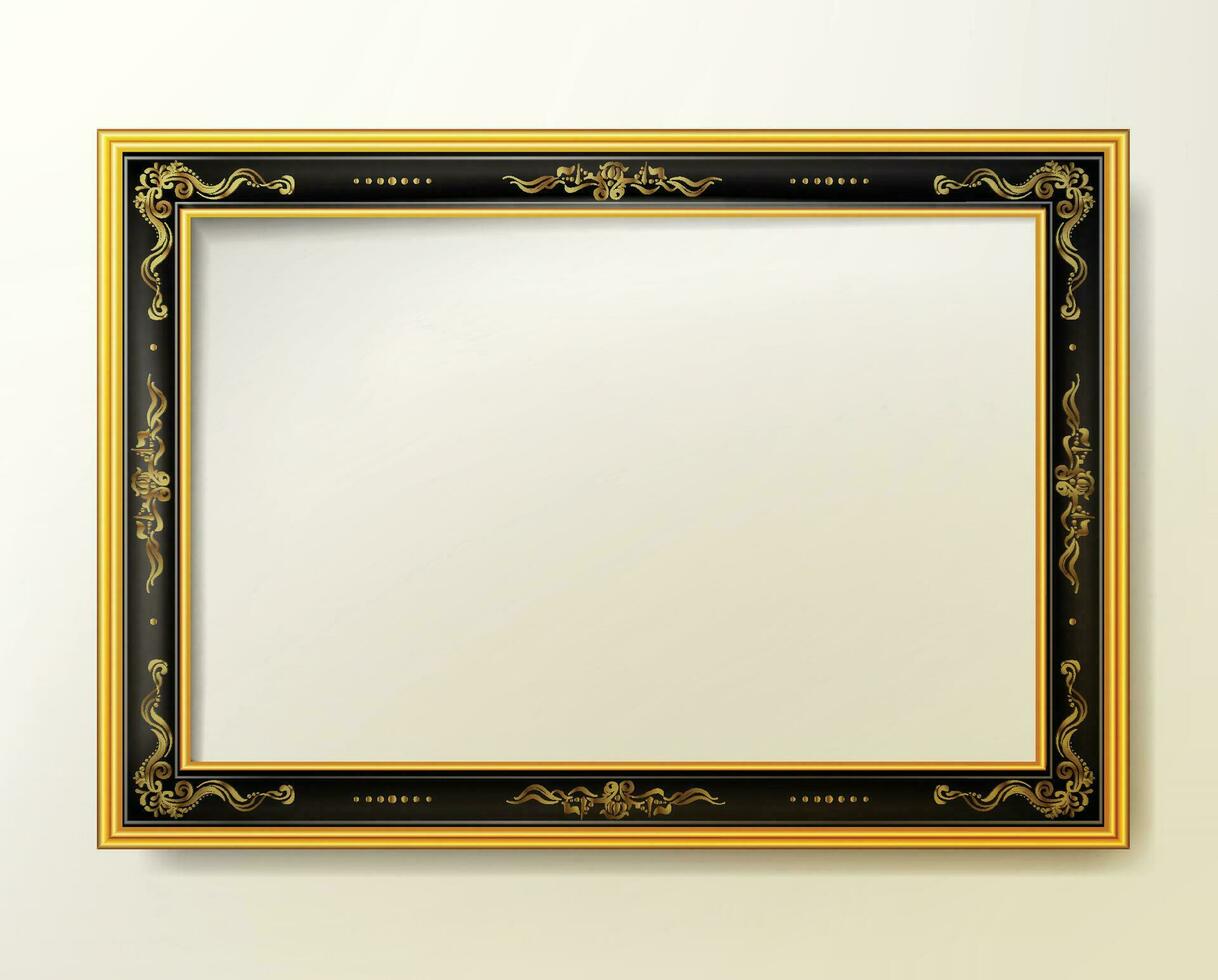 Gold photo frame with corner line floral Vector design