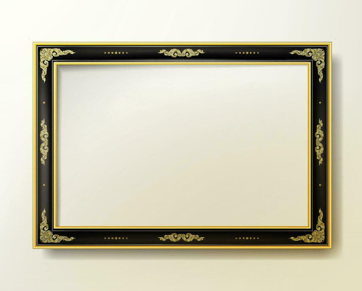 Gold photo frame with corner line floral Vector design