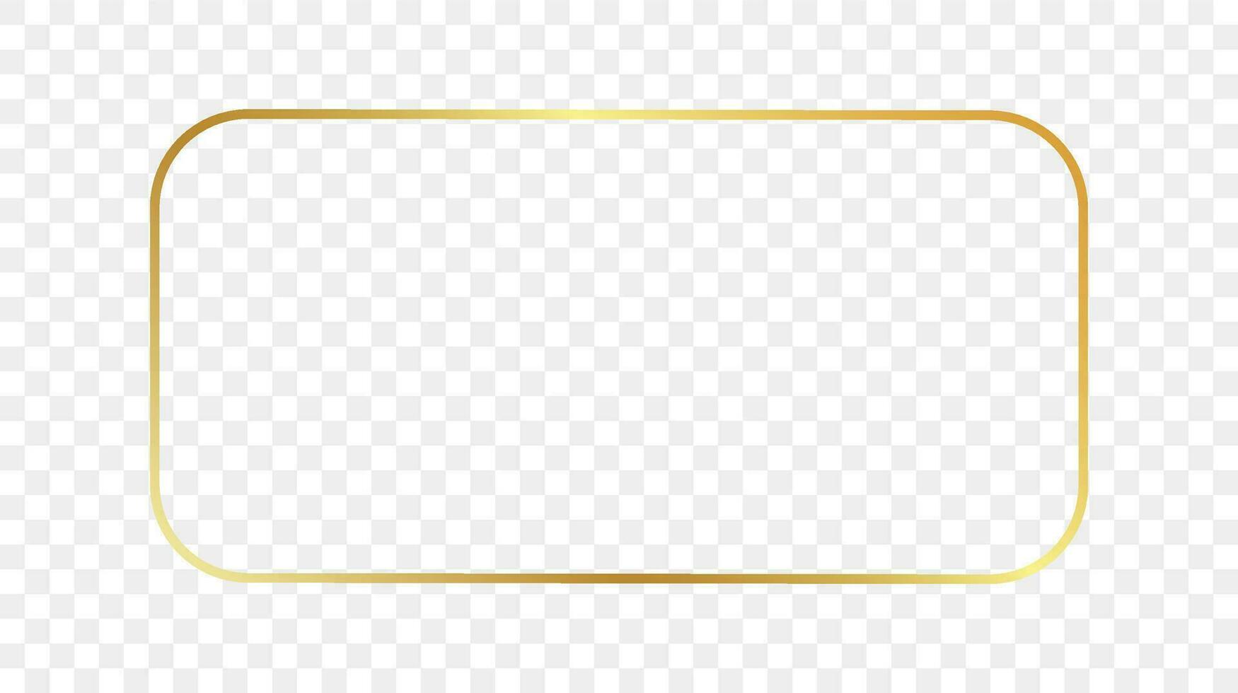 Gold glowing rounded rectangular frame isolated on background. Shiny frame with glowing effects. Vector illustration.