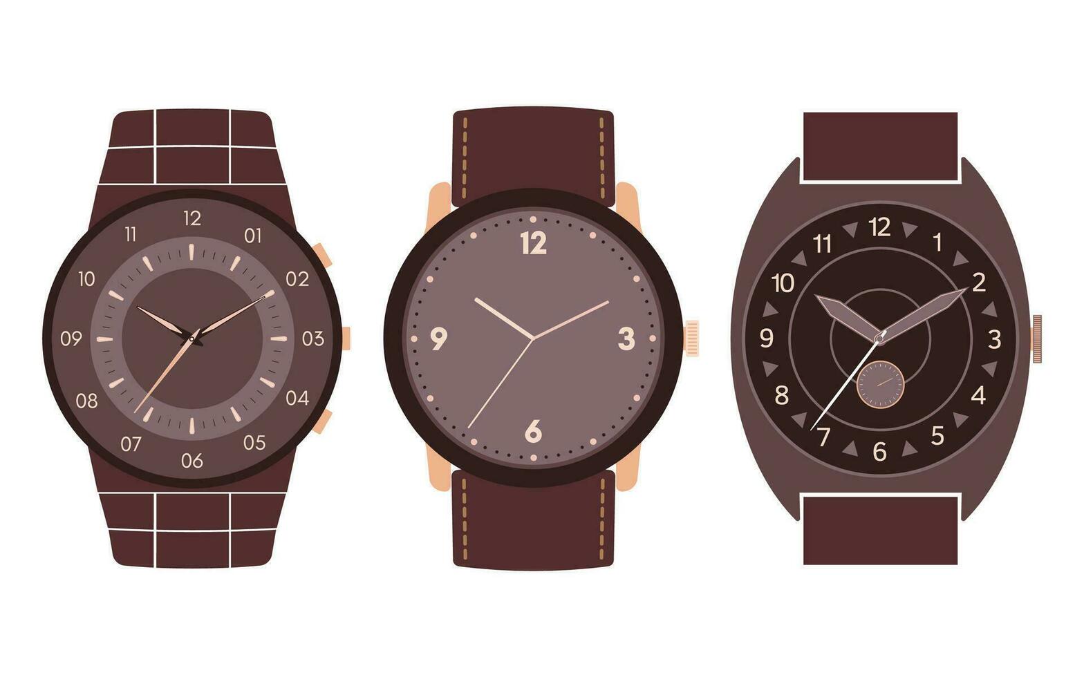 conjunto de Tres mecánico relojes. vector ilustración