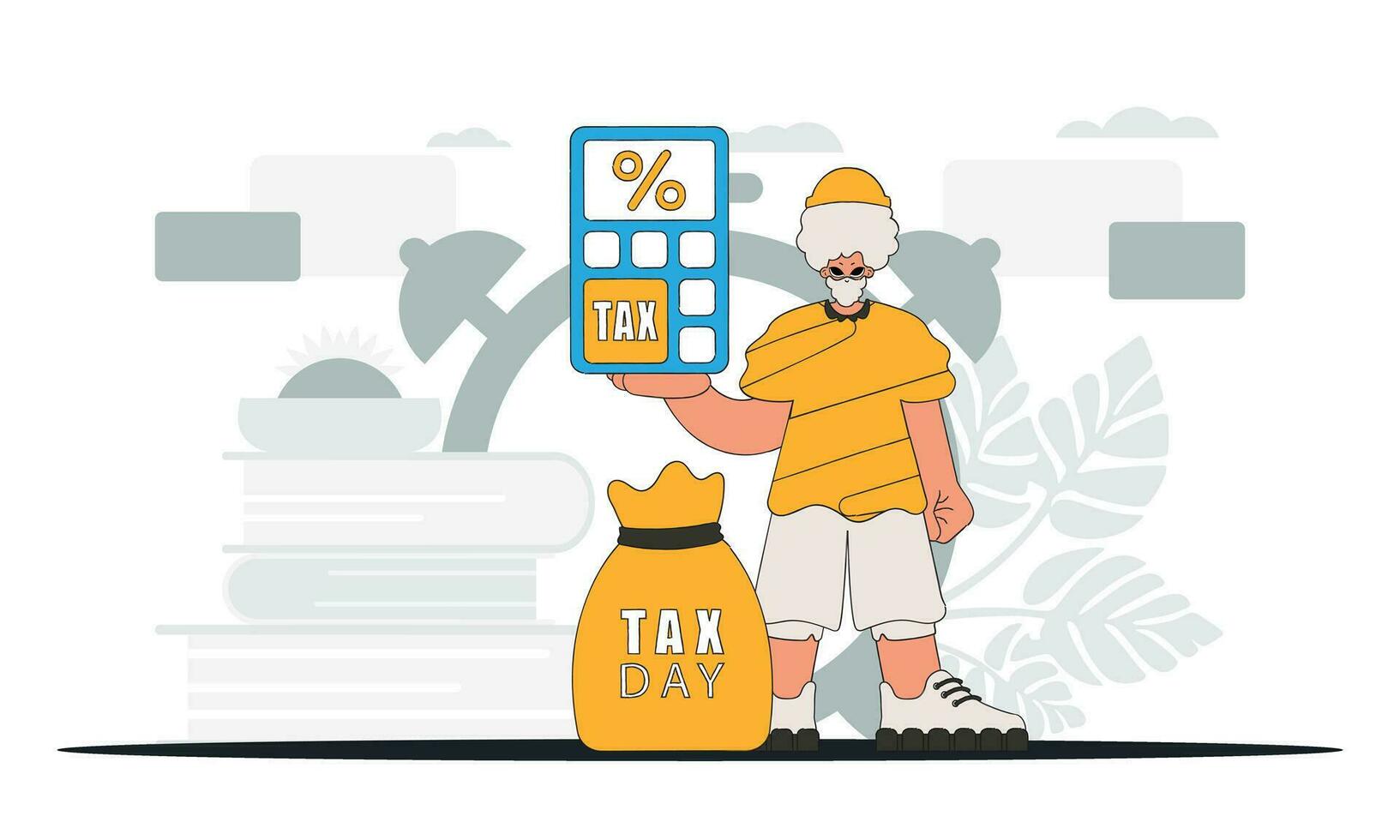 A fashionable man holding a calculator in his hand An illustration demonstrating the importance of paying taxes for the development of the economy. vector