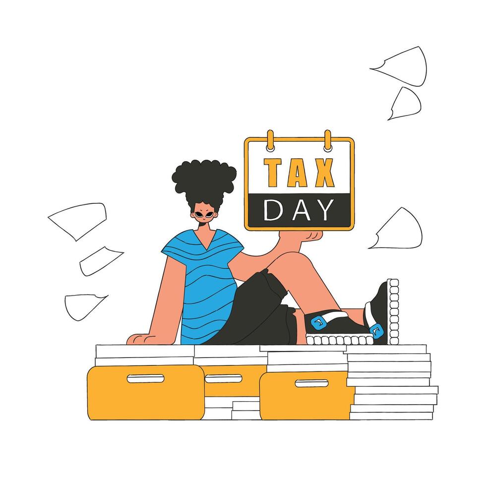 A well-dressed man holds a calendar in his hand. TAX day. The topic of paying taxes. vector