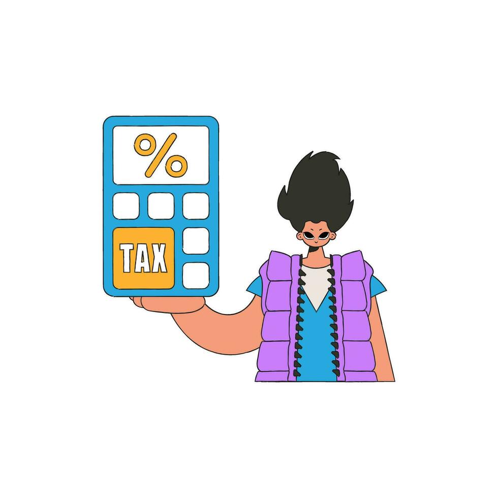 Trendy man with a percentage. The topic of paying taxes. vector