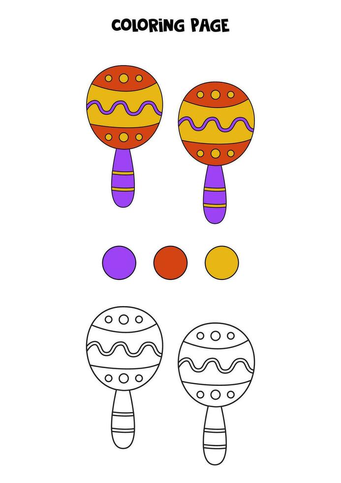 Coloring page with hand drawn maracas. Worksheet for children. vector