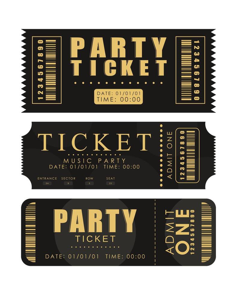 Ticket set. Pass card design. Isolated on white background. Vector illustration.