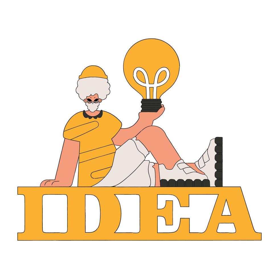 Fashionable guy holding a light bulb. Idea theme. vector