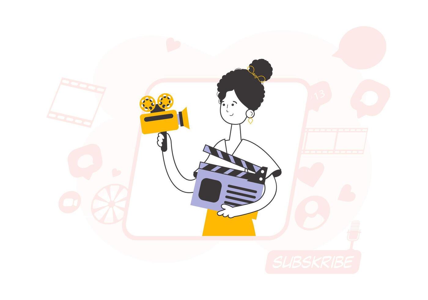 Trendy style line art. Girl blogger. blogging and podcast concept. . vector