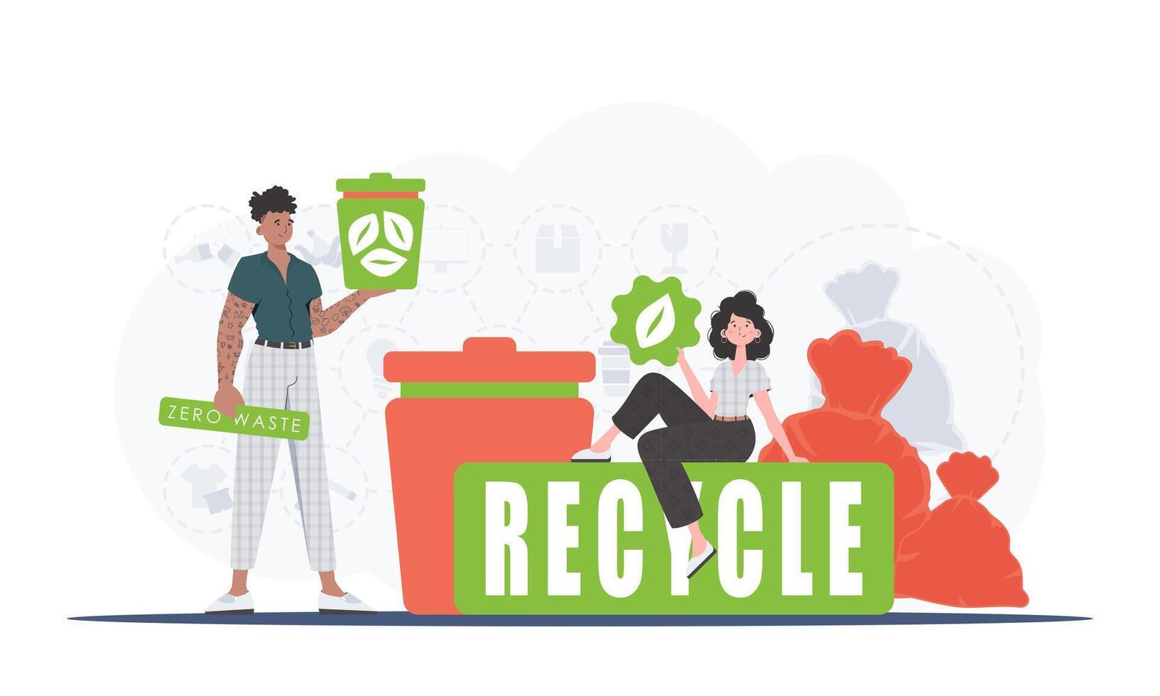 Ecology and green planet concept. Green processing industry. Environmental illustration for the web. Flat trendy style. . vector