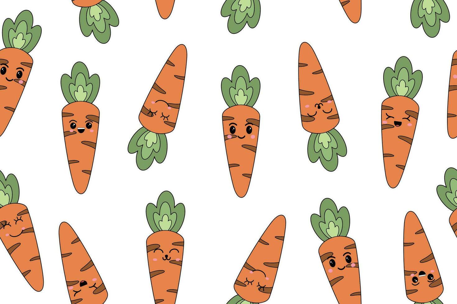 Vector seamless pattern of cartoon hand drawn doodle carrot with kawaii face